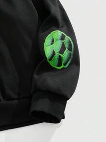 ROMWE MEN TEENAGE MUTANT NINJA TURTLES X ROMWE 男士休闲卡通乌龟与标语印花落肩宽松羊毛连帽衫，秋冬 - 黑色 - 查看 4
