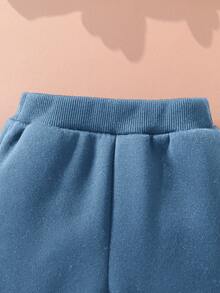 SHEIN 男童可爱企鹅刺绣卫衣和裤子套装 - 藍色 - 查看 5