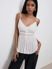 ATUI Studio Women's Spring And Fall  Chic Country Romantic Bohemian Lace Patchwork Single-Breasted Camisole, Going Out Tops ,Country Style For Women,Fall Outfits For Women