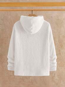 HIMLAND 男士休闲优雅刺绣长袖连帽衫，蓬松白色抓绒拉链卫衣，冬季 - 白色 - 查看 2