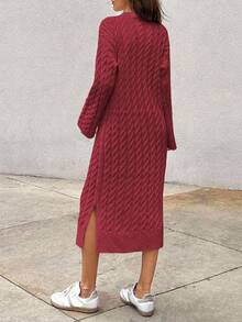 EURMUSE Women's Knitwear Long Dress With Cable Pattern - Burgundy - View 2