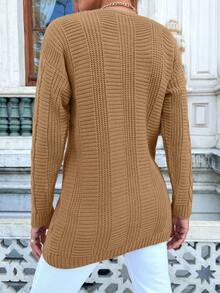 RueChic Cable Knit Drop Shoulder Cardigan - Coffee Brown - View 2