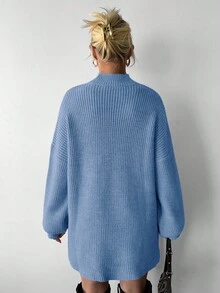 EURMUSE Women's Turtleneck Drop Shoulder High low Hem Sweater - Baby Blue - View 2
