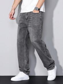 Manfinity Homme Jeans rectos de unicolor con bolsillo para hombre