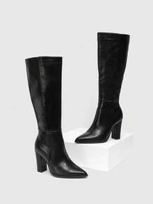 CUCCOO SZL Women's Fashion Pointed Toe High Heel Over-The-Knee Boots For Christmas - Black - View 8