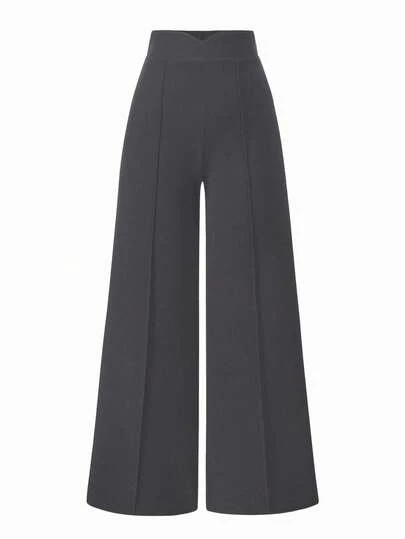 SHEIN Unity Women's Solid Color High Waist Seam Front Elegant Wide Leg Pants