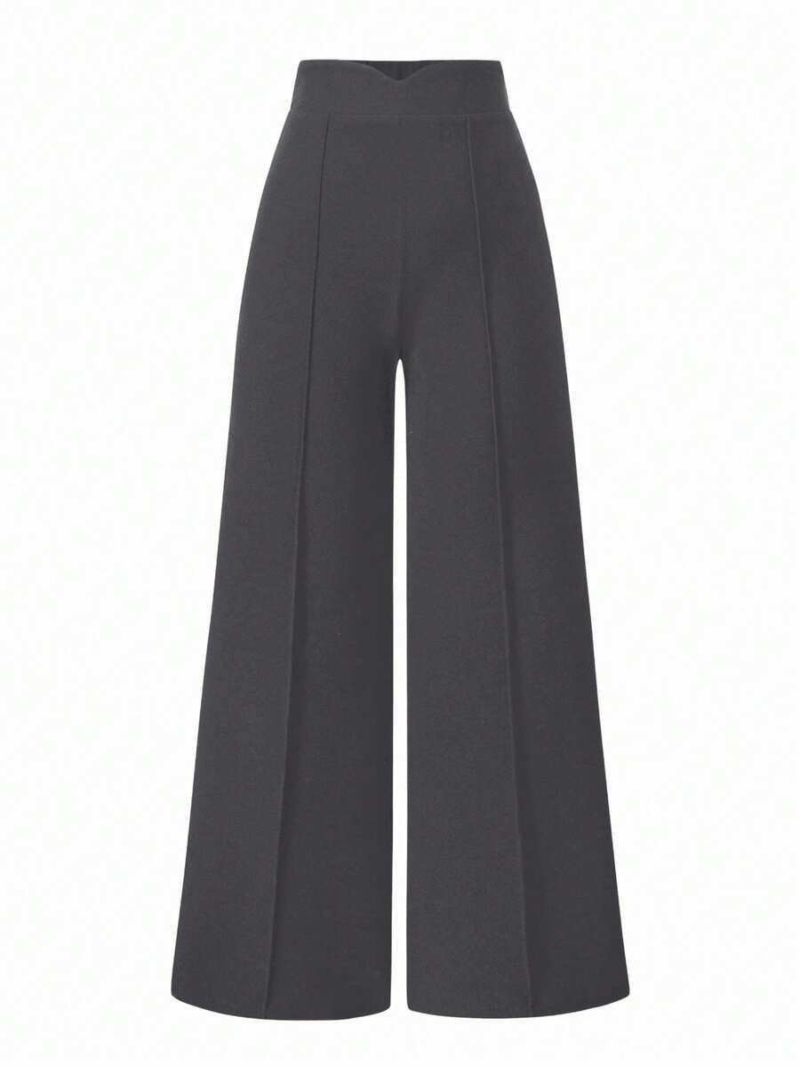 SHEIN Unity Women's Solid Color High Waist Seam Front Elegant Wide Leg Pants - Dark Grey - View 1