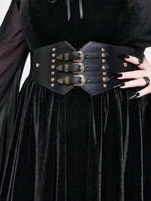 ROMWE Goth 大码哥特式天鹅绒领结优雅连衣裙，适合秋冬季节穿着，也可作为节日礼服。 - 黑色 - 查看 9