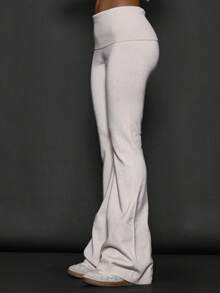 MUSERA Quần ống loe ôm sát, cạp gập, chất liệu dệt kim, chỉ có phần dưới, thích hợp mặc mùa đông, đi chơi hàng ngày, đi chơi tối, gợi cảm, phong cách đường phố, dự tiệc tối, thanh lịch, mùa xuân. - Xám - Xem 3