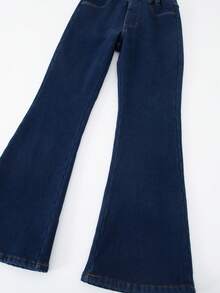 Elladie kids Tween 女童蓝色牛仔裤，带保暖衬里，喇叭裤腿，适合秋冬季穿着 - 藍色 - 查看 6