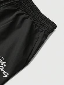 Manfinity Hypemode 男士字母刺绣拉链领衬衫和工装裤套装，秋季服装 - 黑色 - 查看 7