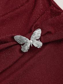 Sweetra Váy mini bó eo gợi cảm bằng chỉ kim loại đan có khóa kim loại hình bướm, phù hợp cho mùa xuân, hè, thu, đông - Màu Đỏ Sâu - Xem 5