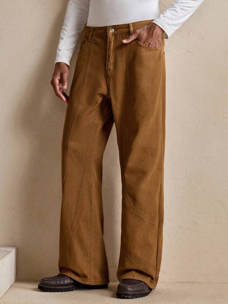 Jeans décontractés de tous les jours pour hommes, taille basse, coupe ample et jambes larges, couleur unie simple