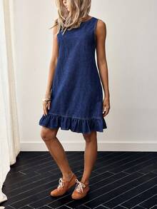 EMERY ROSE 无袖牛仔连衣裙，时尚又适合夏天 - 深色水洗藍 - 查看 6