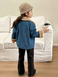 Genkimix Kids 少女秋冬新款时尚酷炫牛仔外套，加厚保暖翻领牛仔大衣，韩版冬季时尚