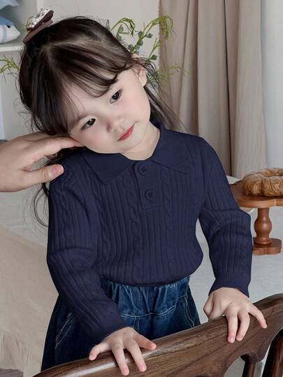 DAZY Baby Girls' Fashion Button Twist Knit Long Sleeve Sweater