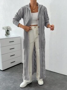 EURMUSE Cardigan With Detail And Long Special Button Detail+ 480 - Light Grey - View 5