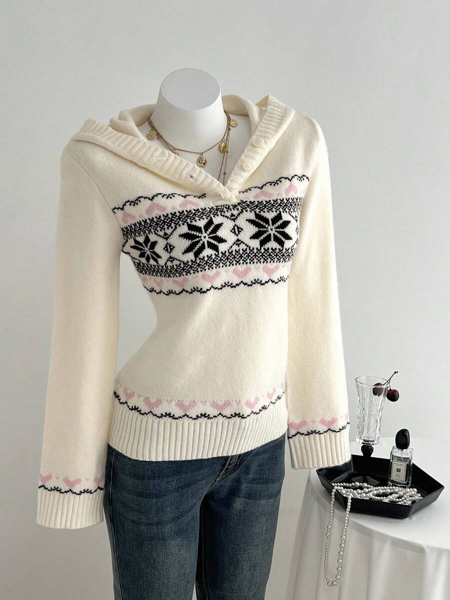 Elamini Áo len trùm đầu họa tiết hình học dành cho nữ, Thu/Đông - Nhiều màu - Xem 1