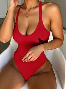 Rovax Women's Casual Knight Print Bodysuit, Summer - Red - View 4