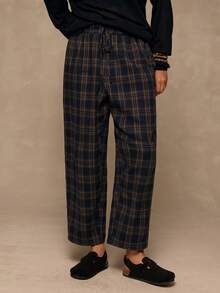 Freevana 大码女式休闲通勤学院风条纹印花系带腰宽松阔腿裤