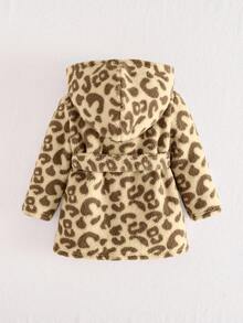Cozy Pixies Baby Girl Leopard Print Pattern Round Neck Long Sleeve Tie-Front Robe, Versatile & Comfortable Robe Leopard Print Baby Girl Robe Animal Print Clothes Bathrobe - Brown - View 2