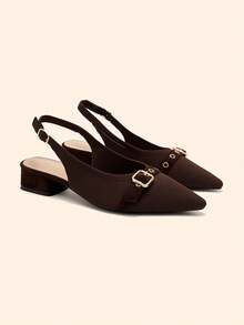 CUCCOO BASICS Sapatilhas femininas confortáveis de tecido com strass e bico fino - Castanho Café - Ver 2