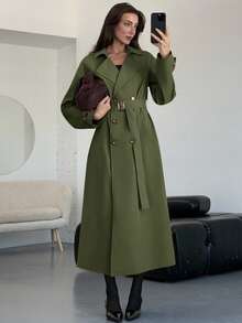 Aloruh Áo khoác dài tay thanh lịch cài nút phía trước màu trơn dành cho nữ - xanh quân đội - Xem 7