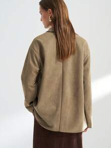 INAWLY Women's Fashion Casual Button Pocket Long Sleeve Suede Jacket - Khaki - View 4