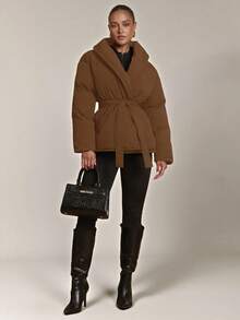 Silquee Women's Solid Color Minimalist Casual Long Sleeve Padded Coat - Brown - View 8