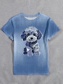 EMERY ROSE Áo thun nữ cổ tròn tay ngắn in hình cún con nghệ thuật, thích hợp mặc ngoài trời - Nhiều màu - Xem 3