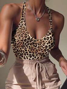Rovax Women's Leopard Print Bodysuit, Fitted & Sexy - Multicolor - View 3