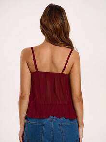 SHEIN BAE Women's Solid Color Lace Patchwork Bow Decor Casual Camisole,Red Tops For Women - Burgundy - View 2