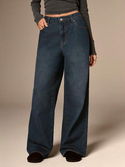 Avantive Damskie, codzienne, proste, uniwersalne jeansy z niskim stanem i szerokimi nogawkami, idealne do codziennych dojazdów do pracy