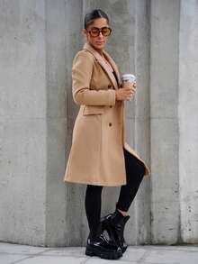 SAYEHFBABY Women's Double-Breasted Lapel Collar Woolen Coat Fall Winter Cloth For Women - Camel - View 6