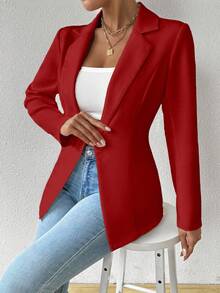 Chiquease Women's Notched Collar Drop Shoulder Long Sleeve High Waisted Solid Color Blazer Red Jacket Fall Cloth For Women