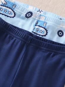 4 件套新生儿男婴简约汽车印花长袖上衣和裤子舒适睡衣套装 - 藏蓝色 - 查看 3