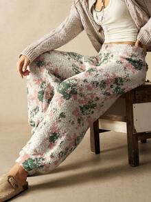 Bohemela بنطلون نسائي كاجوال بطبعة زهرية، خصر منخفض فضفاض مع رباط، مناسب للعطلات، خريف/شتاء