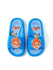 Blippi X SHEIN 可爱卡通图案蓝色男童及儿童拖鞋，速干、轻便、耐用的EVA材质，男女通用，适合在家、浴室、游乐场、游泳池、海滩等室内外穿着。 - 藍色 - 查看 6