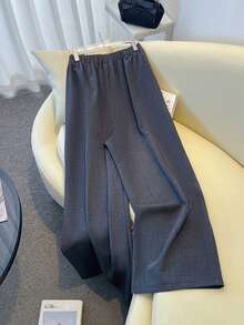 GlowEve CURVE Plus Size Women Elegant Ribbon Decor Dual-Tone Fabric Gold Button Pocket Decoration Pants, Suitable For Commuting In Autumn/Winter - Black - View 2