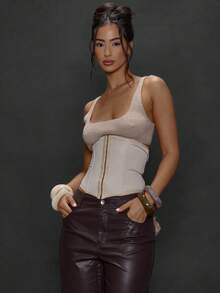 MUSERA Corsé ajustado con boning y ganchos y ojales para debajo del busto, solo parte superior, para salir en invierno, uso diario, salida nocturna, sexy, ropa de calle, festivo, vacaciones, fiesta - Albaricoque - Ver 1