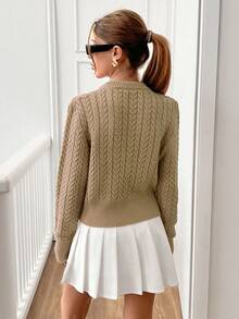 EURMUSE Women Round Neck 3d Ribbon Detailed Cute Textured Sweater Pullover - Beige - View 2