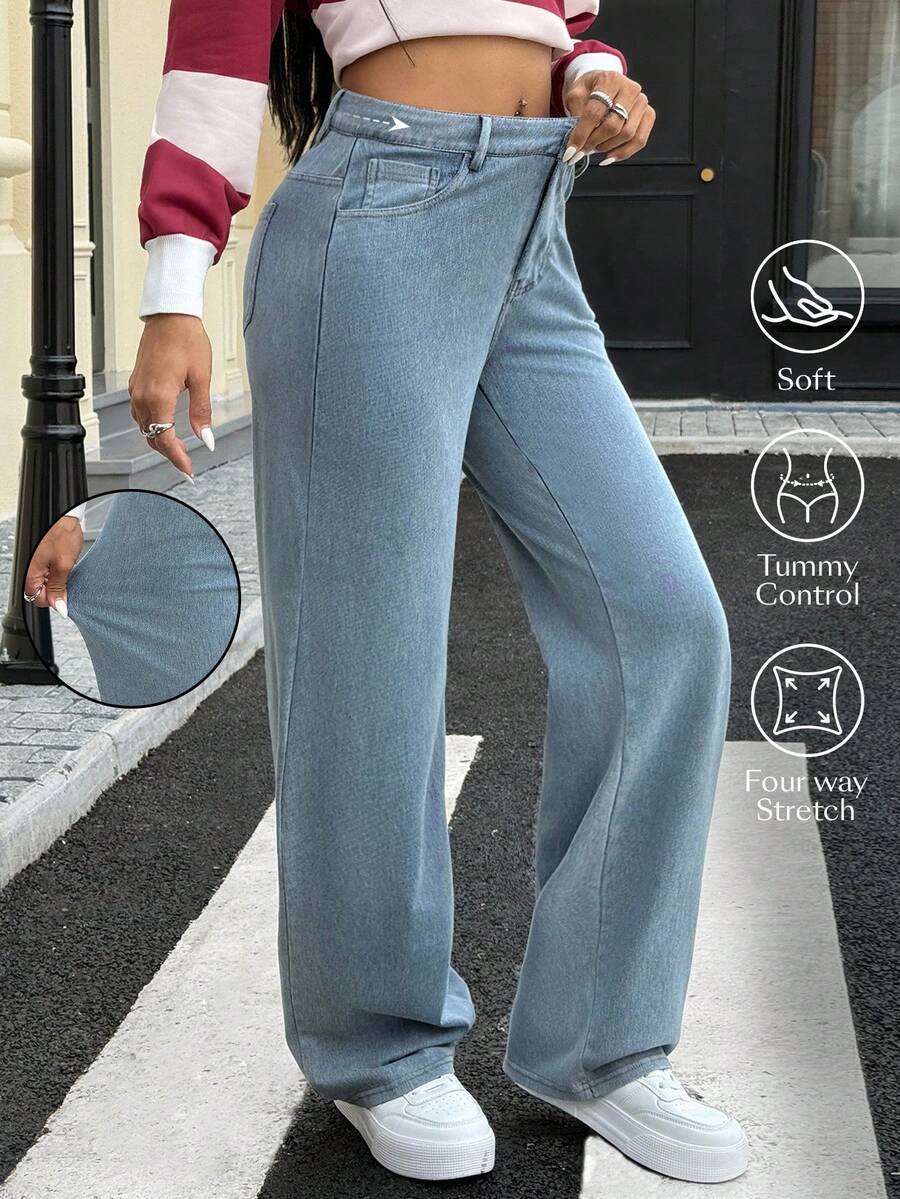 Flexra Casual Washed Straight-Leg Denim Jeans - Light Wash - View 1