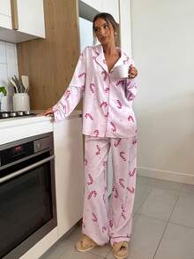 Aloruh Women's Pink Christmas Pajama Set,Cute Long Sleeve Top And Long Pants,Cozy Autumn Lounge Two Piece Set For Women,Winter Clothes New Arrival - Multicolor - View 6