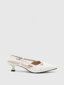 CUCCOO BIZCHIC 女士尖头低跟穆勒鞋，白色漆皮休闲通勤鞋，圣诞节必备 - 白色 - 查看 2