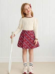 Joliand Joliand 1 件青少年女孩优雅学院风休闲都市可爱小狗印花蓝色圆领长袖 T 恤，适合外出、聚会、返校、秋冬