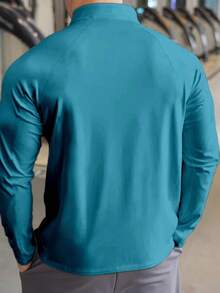 Gym Rark 男士拉链卫衣，长袖，休闲简约风格，适合日常穿着，运动夹克，压缩衣，男士健身服 - 藍色 - 查看 2