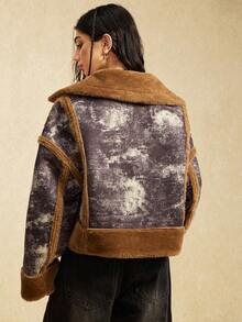 Easelle 复古游牧波西米亚风人造毛领宽松女式常规夹克人造毛夹克棕色夹克羊毛夹克短款夹克皮草夹克朴实的衣服女式人造毛外套棕色夹克女式西部风女装秋冬装 - 彩色 - 查看 4