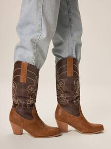 Styleloop 女士中筒靴，波西米亚风格，复古美式，波西米亚风，西部风，音乐节，派对，圣诞节，万圣节服装 - 棕色 - 查看 5