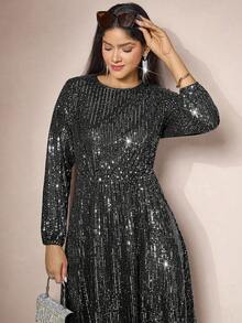 Zelara Plus Size Women Sequin Embellished Round Neck Long Sleeve Knee-Length Party Dress Winter Dress Women Winter Clothes Autumn Dress Autumn Outfits For Women New Year Dress Thanksgiving Outfit For Women Party Dress Elegant Dresses For Party Party Outfit Wedding Party Dress Elegant Dress Women  Shiny Dress  Sequin Dress Sparkly Dress Black Dress Sequin Dress Sparkly Dress Sequin Top Luxury Evening Dresses For Women Elegant Dress Party Dress Party Outfit Christmas Party Dress