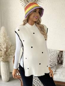 SHEIN Pregnant Women's Heart Pattern Side Tie Casual Knitted Vest, Autumn/Winter - Apricot - View 1